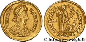 HONORIUS
Type : Solidus 
Date : 408-423 
Mint name / Town : Ravenne 
Metal : gold 
Diameter : 21  mm
Orientation dies : 12  h.
Weight : 4,44  g.
Obver...
