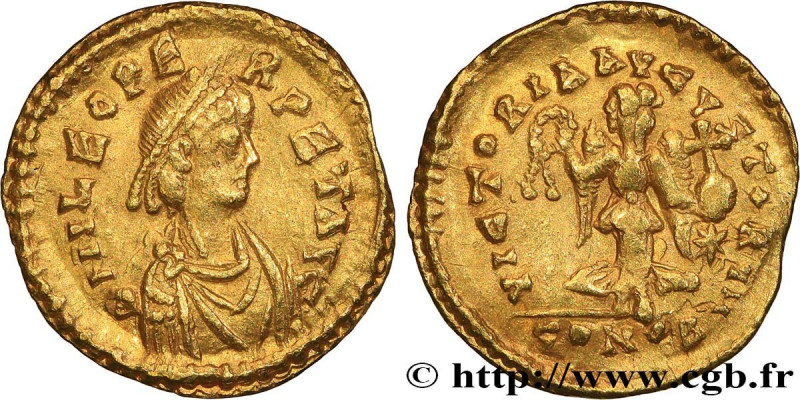 LEO I
Type : Tremissis 
Date : 457-474 
Mint name / Town : Constantinople 
Metal...