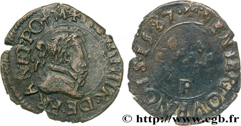 HENRY III
Type : Denier tournois, 2e type de Dijon 
Date : 1587 
Mint name / Tow...