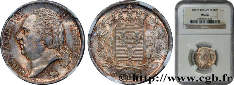 LOUIS XVIII
Type : 1 franc Louis XVIII 
Date : 1822 
Mint name / Town : Paris 
Q...