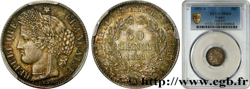 II REPUBLIC
Type : 50 centimes Cérès, IIe République 
Date : 1851 
Mint name / T...