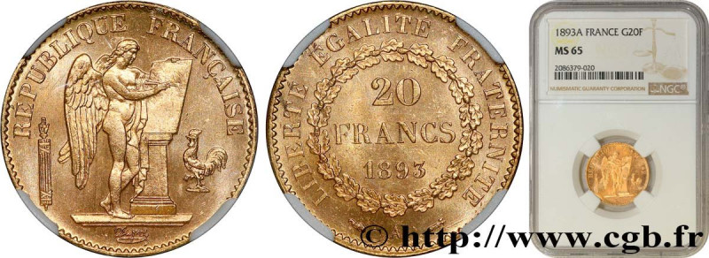 III REPUBLIC
Type : 20 francs or Génie, Troisième République 
Date : 1893 
Mint ...