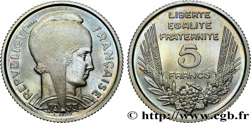 III REPUBLIC
Type : Essai de 5 Francs Bazor en Cupro-Nickel 
Date : 1933 
Mint n...