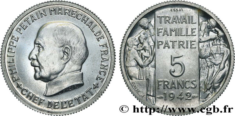 FRENCH STATE
Type : Essai grand module de 5 francs Pétain en aluminium par Bazor...