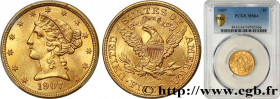 UNITED STATES OF AMERICA
Type : 5 Dollars "Liberty" 
Date : 1907 
Mint name / Town : Philadelphie 
Quantity minted : 626100 
Metal : gold 
Millesimal ...