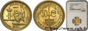 MONACO - LOUIS II
Type : Piéfort - Essai de 50 centimes 
Date : 1924 
Mint name / Town : Poissy 
Quantity minted : - 
Metal : bronze-aluminium 
Diamet...