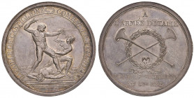 Medaglia 1796 Battaglia di Castiglione - D/ Circolarmente: BATAILLE DE CASTIGLIONE - COMBAT DE PESCHIERA. Guerriero nudo armato di spada sopraffà due ...