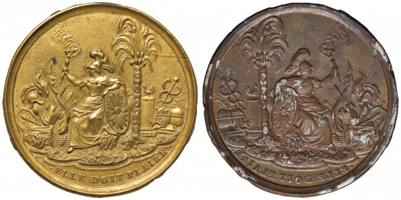 Medaglia 1797 Pace di Campoformio - Minerva, seduta, alzando verso il cielo con ...
