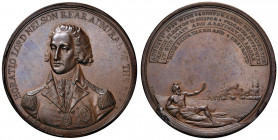 Medaglia 1798 Battaglia del Nilo - D/ Busto di Horatio Nelson in uniforme di ammiraglio della flotta inglese, di tre quarti. - R/ Il dio del Nilo osse...