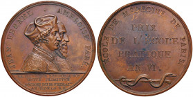 Medaglia 1798 Scuola di medicina di Parigi - D/ Busti accollati a dx di Jean Fernel e di Ambroise Paré. Sotto il busto dei due: LA MEDICINE RENDUE A S...