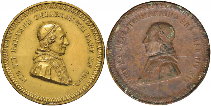 Medaglia 1800 Papa Pio VII - Repoussé in bronzo dorato in superba conservazione ...
