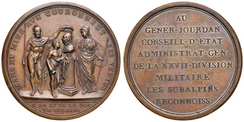 Medaglia 1802 Torino riconoscente al gen. Jourdan - D/ MARS ET MINERVE COURONNEN...