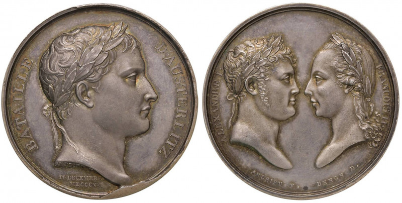 Medaglia 1805 Battaglia di Austerlitz - D/ BATAILLE D’AUSTERLITZ. Testa laureata...