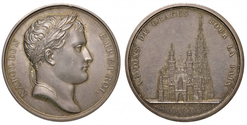 Medaglia 1805 Te Deum nella Cattedrale di Vienna - D/ Testa laureata a dx di Nap...