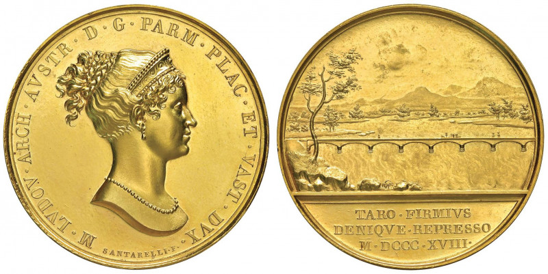 Medaglia 1818 Maria Luisa duchessa di Parma. Costruzione del ponte sul fiume Tar...