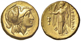 MACEDONIA Alessandro III (336-323 a.C.) Statere (Amphipolis) Testa elmata di Atena a d. - R/ Nike stante a s. - Price 177 AU (g 8,34)
SPL+