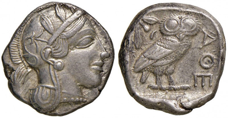ATTICA Atene - Tetradramma (ca. 454-404 a.C.) Testa elmata di Atena a d. - R/ Ci...