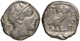 ATTICA Atene - Tetradramma (ca. 454-404 a.C.) Testa elmata di Atena a d. - R/ Civetta di fronte - S.Cop. 31 AG (g 17,18)
SPL