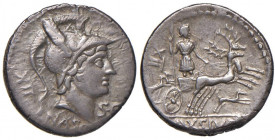 Axia - Lucius Axius L. f. Naso - Denario (71 a.C.) Testa di Marte a d. - R/ Diana su biga di cervi a d. dietro, due cani, davanti, un altro cane - B. ...