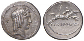 Calpurnia - L. Calpurnius Piso Frugi - Denario (90 a.C.) Testa di Apollo a d. - R/ Cavaliere al galoppo a d. con torcia - B. 11; Cr. 340/1 AG (g 3,99)...