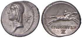 Calpurnia - C. Piso L. f. Frugi - Denario (67 a.C.) Testa di Apollo a s. - R/ Cavaliere al galoppo a d. - Cr. 408 AG (g 3,99)
SPL+/qFDC
