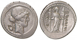 Clodia - P. Clodius M. f. Turrinus - Denario (42 a.C.) Testa di Apollo a d. - R/ Diana Lucifera stante a d. con due torce - B. 15; Cr. 494/23 AG (g 3,...