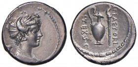 Plaetoria - M. Plaetorius M. f. Cestianus -Denario&nbsp;(57 a.C.) Busto di donna a d. &ndash; R/ Vaso e torcia &ndash; B. 7; Cr. 405/4/b AG (g 4,08) E...