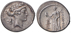 Pomponia - Q. Pomponius Musa (66 a.C.) Denario - Testa di Apollo a d. - R/ Clio stante a s. con rotolo - B. 11; Cr. 410/3 AG (g 4,01) RR Ex Sternberg,...