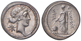 Pomponia - Q. Pomponius Musa (66 a.C.) Denario - Testa di Apollo a d. - R/ Urania stante a s. tocca con una bacchetta un globo - B. 22; Cr. 410/8 AG (...