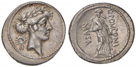 Pomponia - Q. Pomponius Musa (66 a.C.) Denario - Testa di Apollo a d. - R/ Polymnia stante di fronte - B. 15; Cr. 410/10a AG (g 4,13) R Ex Aretusa, 1,...
