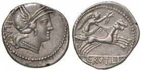 Rutilia - L. Rutilius Flaccus - Denario (77 a.C.) Testa di Roma a d. - R/ La Vittoria su biga a d. - B. 1; Cr. 387/1 AG (g 3,75) Graffietti al D/
BB+