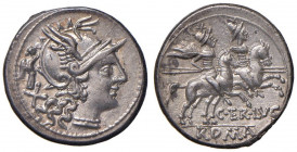 Terentia - C. Terentius Lucanus - Denario (147 a.C.) Testa di Roma a d., dietro, la Vittoria - R/ I Dioscuri a cavallo a d. - B. 10; Cr. 217/1 AG (g 3...