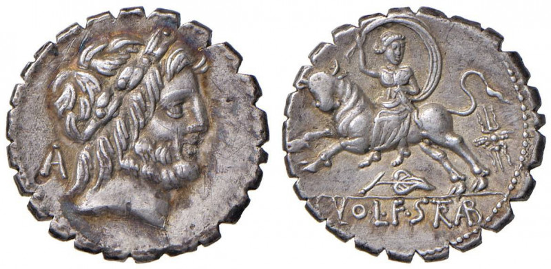 Volteia - L. Volteius L. f. Strabo (81 a.C.) Denario - Testa laureata di Giove a...