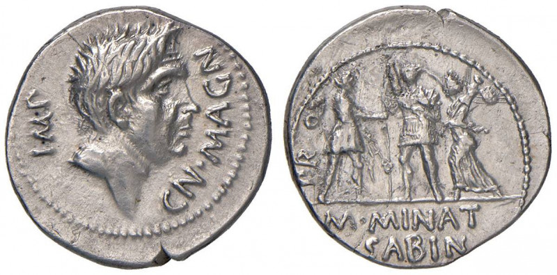Pompeo Magno - Denario (zecca spagnola, 46-45 a.C.) Testa di Cn. Pompeo Magno a ...