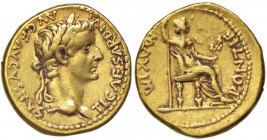 Tiberio (14-37) Aureo (Lugdunum) Testa laureata a d. - R/ Livia seduta a d. - RIC 29 AU (g 7,78) Modesti depositi, tacca ed una limatura al bordo 
BB