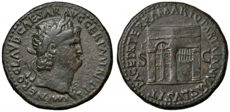 Nerone (54-68) Sesterzio - Testa laureata a d. - R/ Il tempio di Giano - cfr. RI...