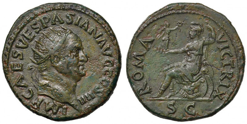 Vespasiano (69-79) Dupondio - Testa radiata a d. - R/ Roma seduta a s. - RIC 397...