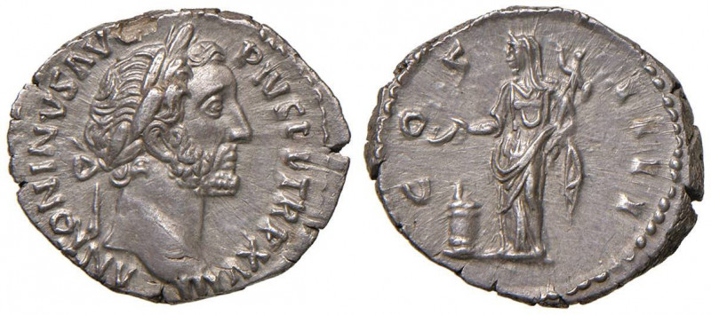 Antonino Pio (138-161) Denario - Testa laureata a d. - R/ Vesta stante a s. - RI...