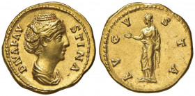 Faustina I (moglie di Antonino Pio) Aureo - Busto diademato a d. - R/ AVGVSTA, Venere (?) stante a s. - RIC 367 AU (g 7,38) R Di ottima qualità e bell...