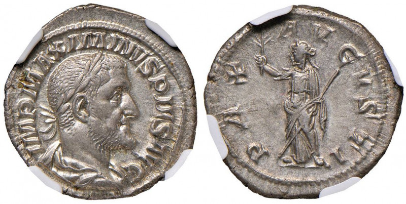 Massimino (235-238) Denario - Busto laureato a d. - R/ La Pace stante a s. - RIC...