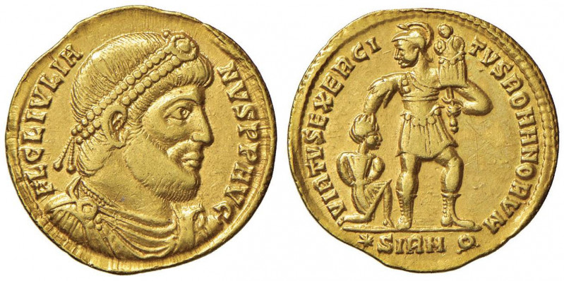 Giuliano II (360-363) Solido (Sirmium) Busto diademato a d. - R/ Soldato andante...
