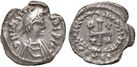 Giustiniano I (527-565) Cartagine - Quarto di siliqua - Busto a d. - R/ VOT M accantonata a croce - MIB 52 AG (g 0,54) RR
BB+