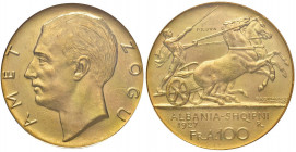 ALBANIA Amet Zogu (1925-1939) 100 Franga 1927 senza stelle sotto il busto Prova - P.P. 786 AU RRR In slab PCGS MS62 cod. 1000435.62/21056634
SPL+