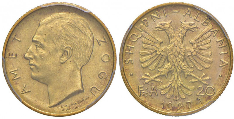 ALBANIA Amet Zogu (1925-1939) 20 Franga 1927 R - Fr. 2 AU In slab PCGS MS61 cod....