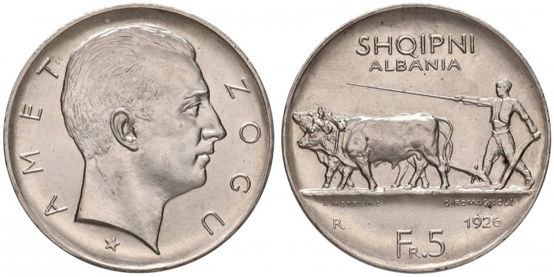 ALBANIA Amet Zogu (1925-1939) 5 Franga 1926 R Una stella sotto il busto - KM 8.2...