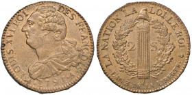 FRANCIA Periodo costituzionale (1791-1792) 2 Sols 1791 A - Gad. 25 AU (g 23,64)
qFDC