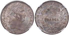 FRANCIA Napoleone (1804-1814) 5 Franchi 1813 Utrecht - Gad. 584 AG (g 25,02) R Conservazione eccezionale. In slab NGC MS64 “ex Garrett” 5887105-016
F...
