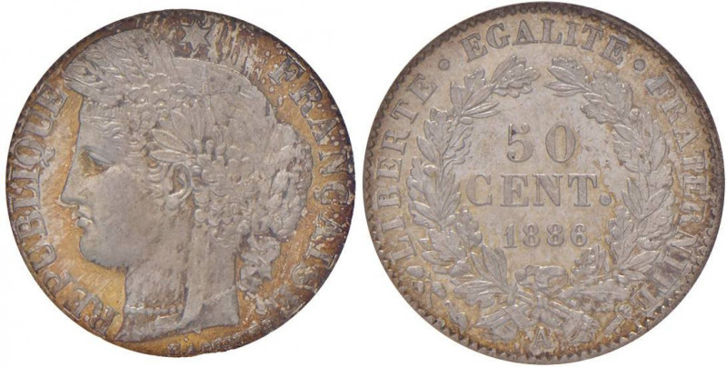 FRANCIA Terza Repubblica (1871-1940) 50 Centesimi 1886 A - Gad. 419a AG In slab ...