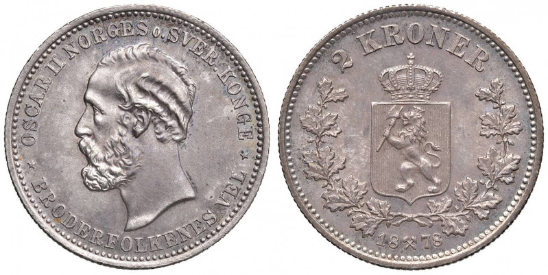 NORVEGIA Oscar II (1872-1905) 2 Corone 1878 - KM 359 AG (g 15,01) RR Bella patin...