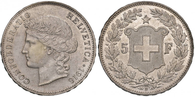 SVIZZERA Confederazione - 5 Franchi 1916 - AG (g 24,99) Una minima abrasione sul...